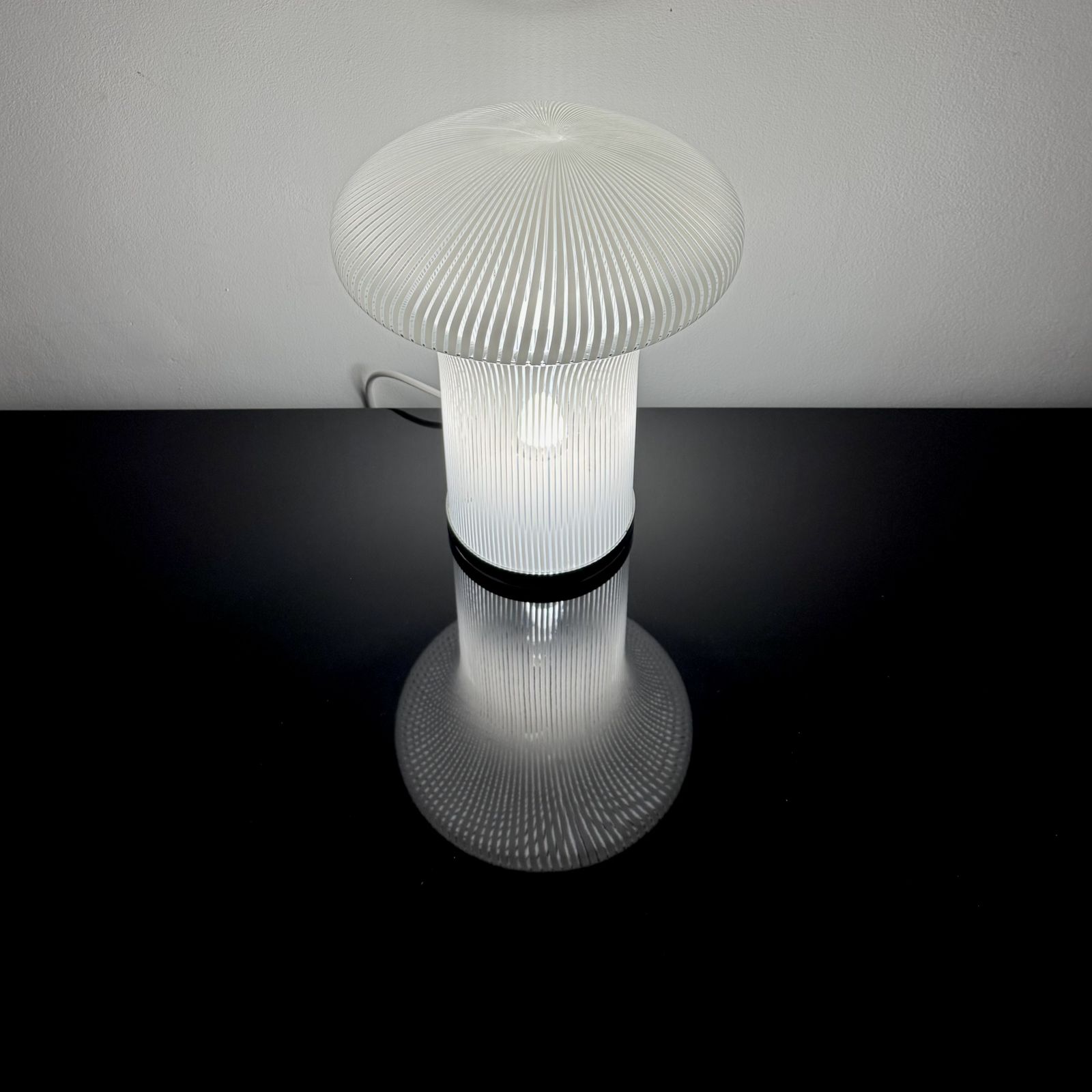 A Classic Boletus White And Clear Murano Glass Lamp.  Designed By Mario Ticco For Venini In 1971. photo furniture