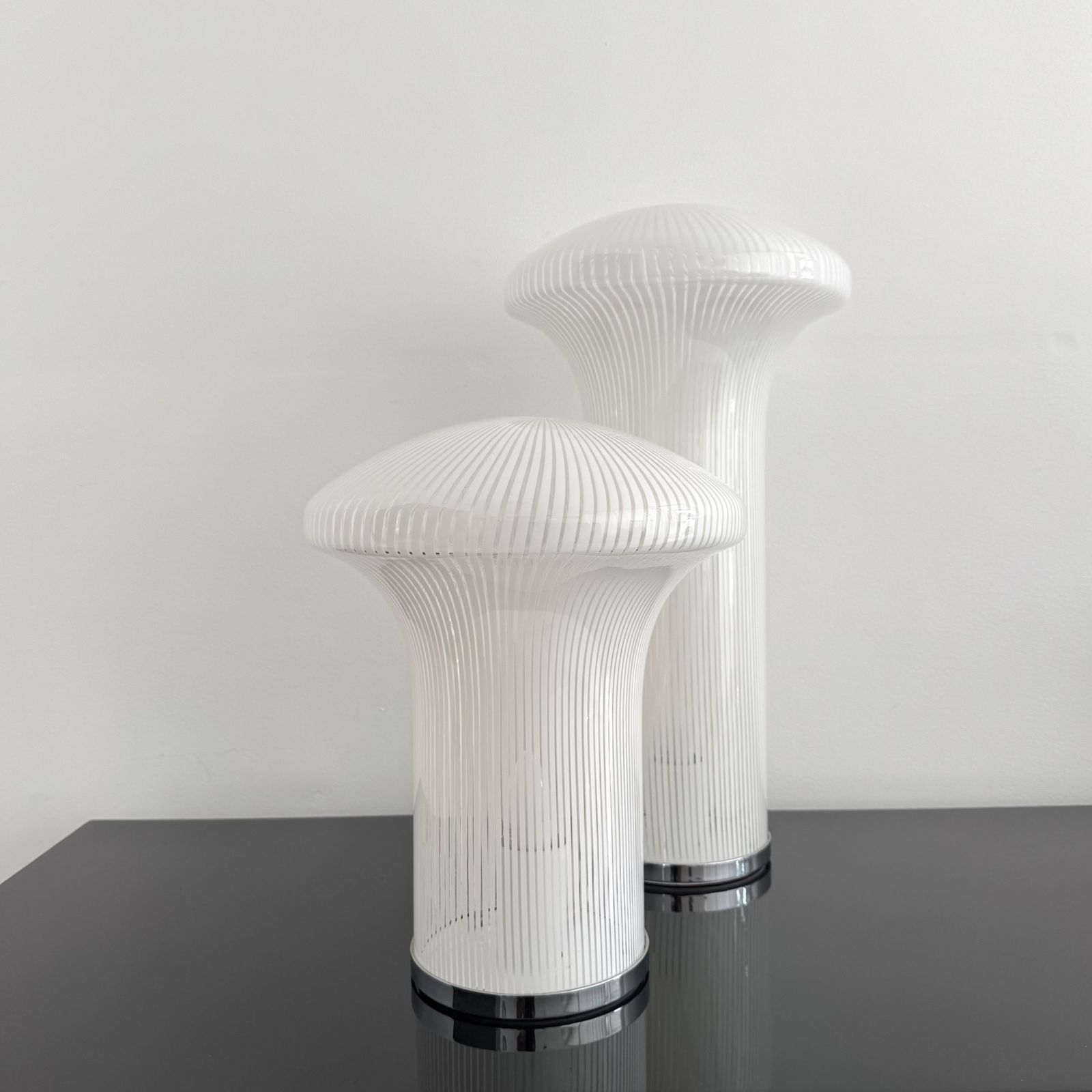A Classic Boletus White And Clear Murano Glass Lamp.  Designed By Mario Ticco For Venini In 1971. photo 2150.0