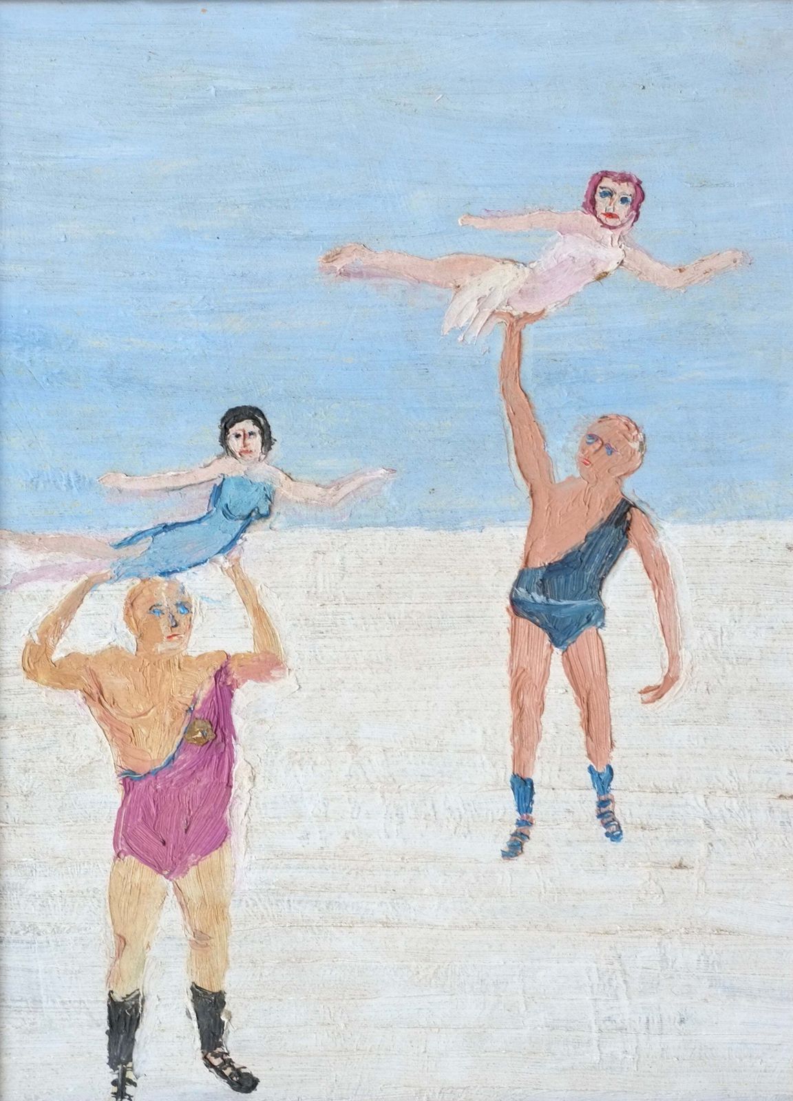 Fred Yates (1922 2008), Strongmen, Oil On Board photo Art