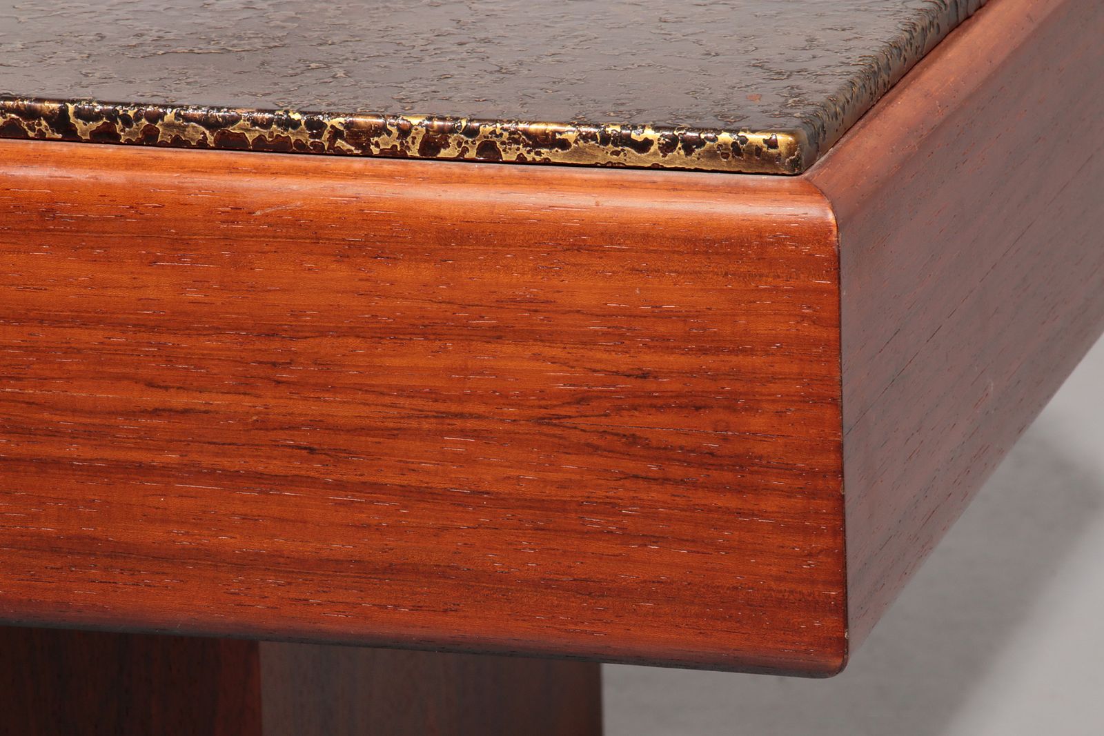 Brutalist Coffee Table With Copper Top And Wooden Base 1970 photo Furniture
