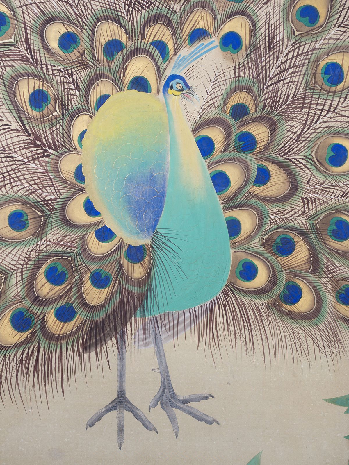 Two Fold Byobu Screen With Peacock And Flowers By Tokiaki photo 6500.0