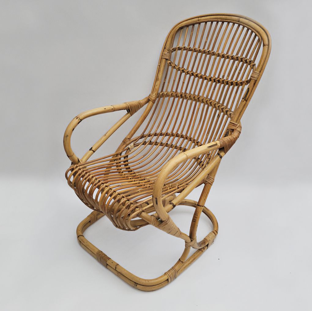 Tito Agnoli Bamboo Rattan Armchair, 1960s