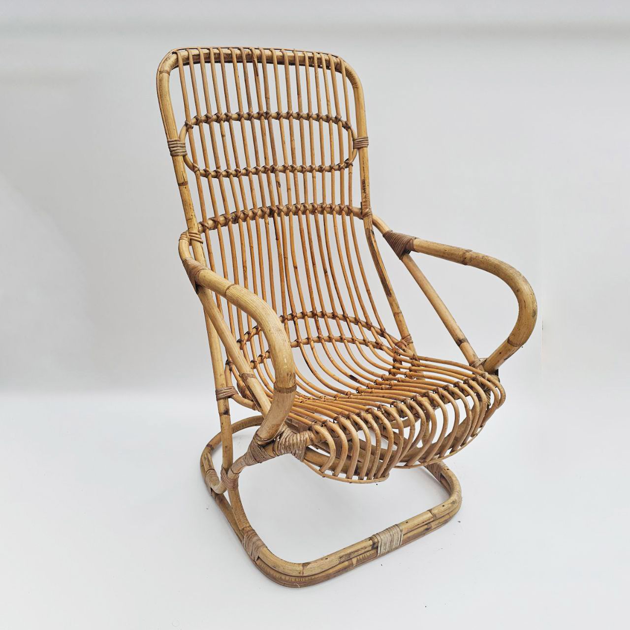 Tito Agnoli Bamboo Rattan Armchair, 1960s