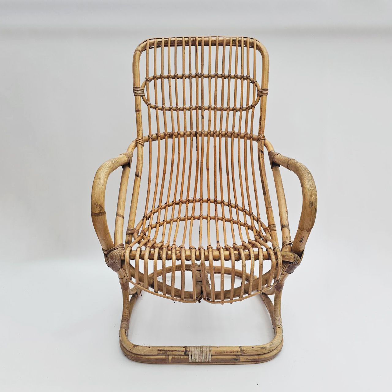 Tito Agnoli Bamboo Rattan Armchair, 1960s photo for sale