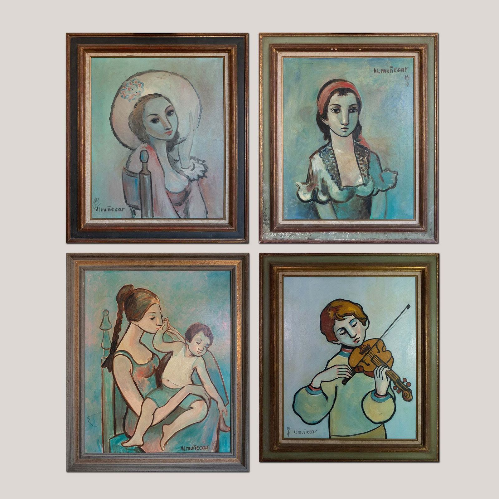 Set Of Four Mid Century Portraits – Signed “Almuñecar,” Oil On Canvas