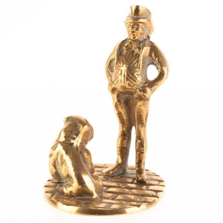 Antique Brass Sculpture Of Gentleman And Dog