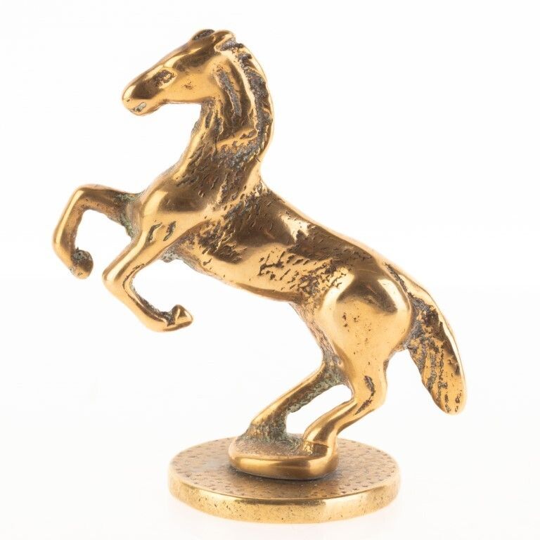 Antique Rearing Horse Brass Paperweight Sculpture