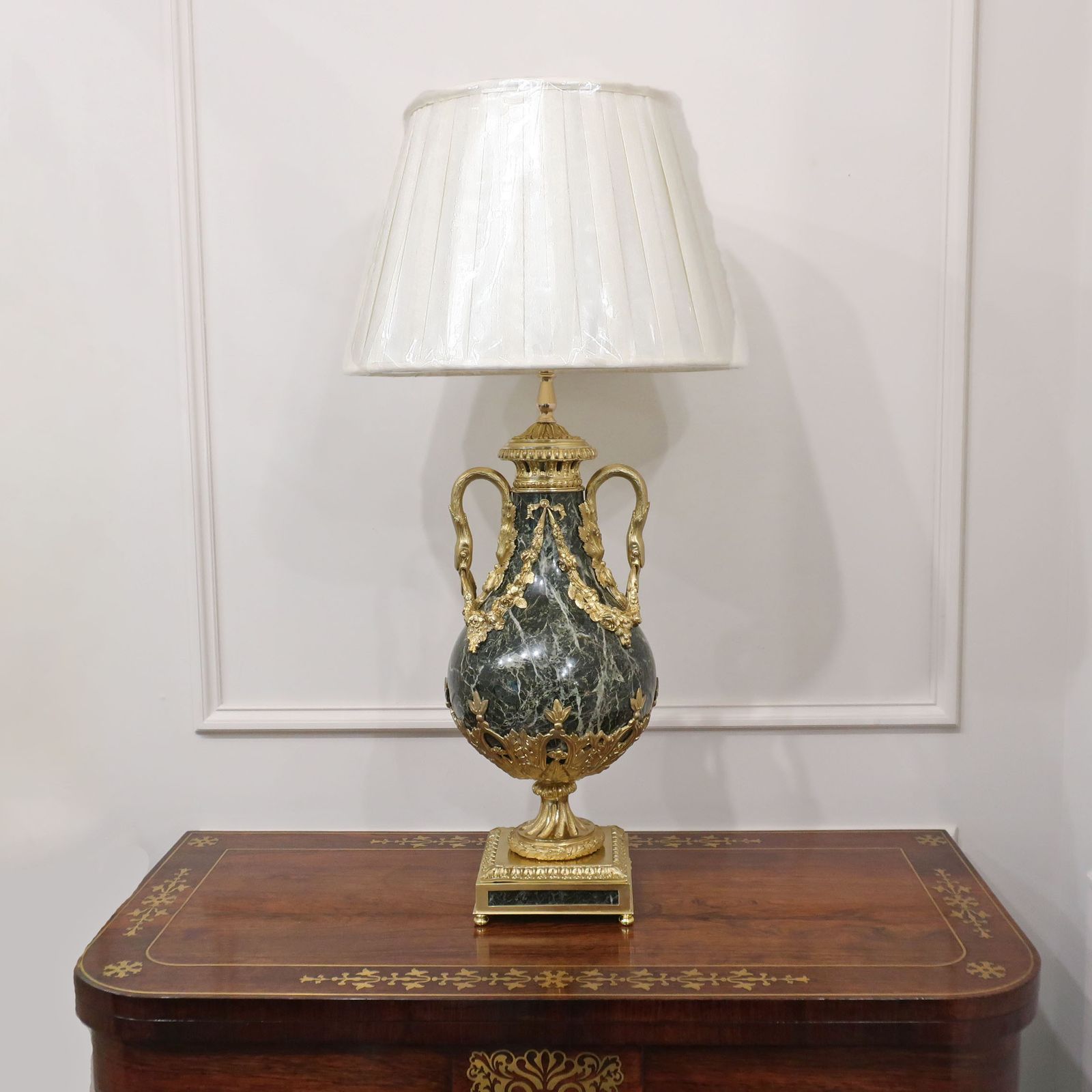 Pair Of French Louis XVI Style Marble & Gilt Bronze Table Lamps photo furniture