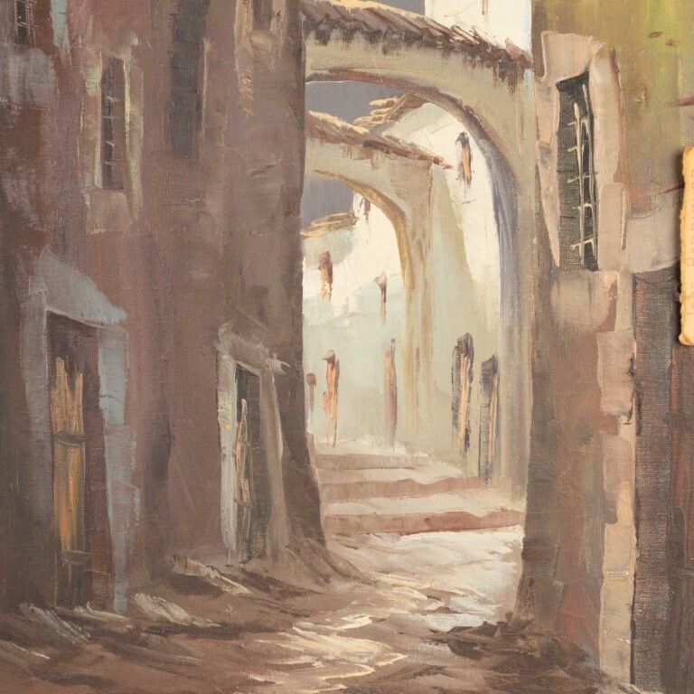 Spanish Oil Painting On Canvas Of Sevilla Street Signed Jose Rodriguez photo vinterior