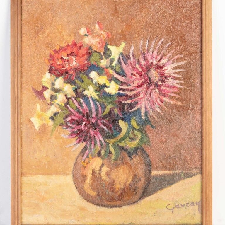 Flowers Still Life Flowers Oil Painting On Board Signed Gavzay photo furniture