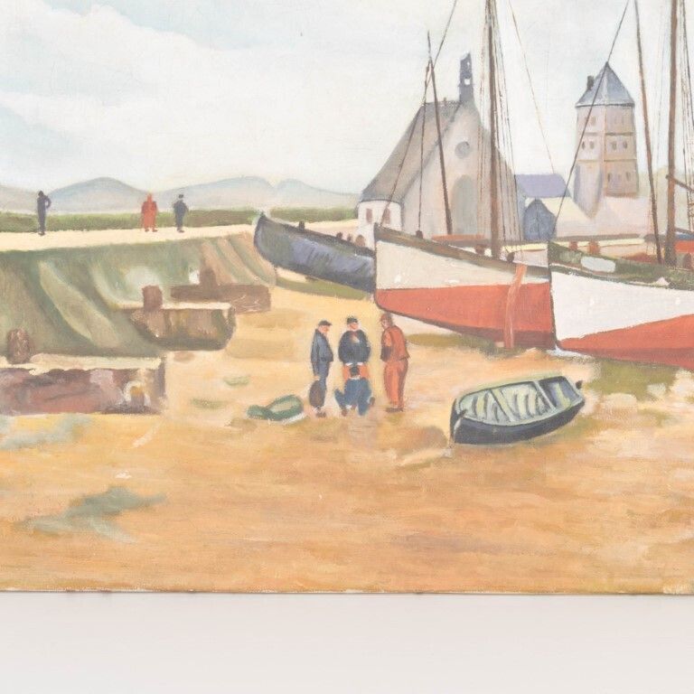 French Coastal Scene Oil Painting On Canvas photo furniture