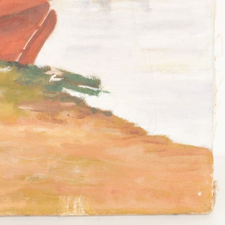 French Coastal Scene Oil Painting On Canvas photo for sale