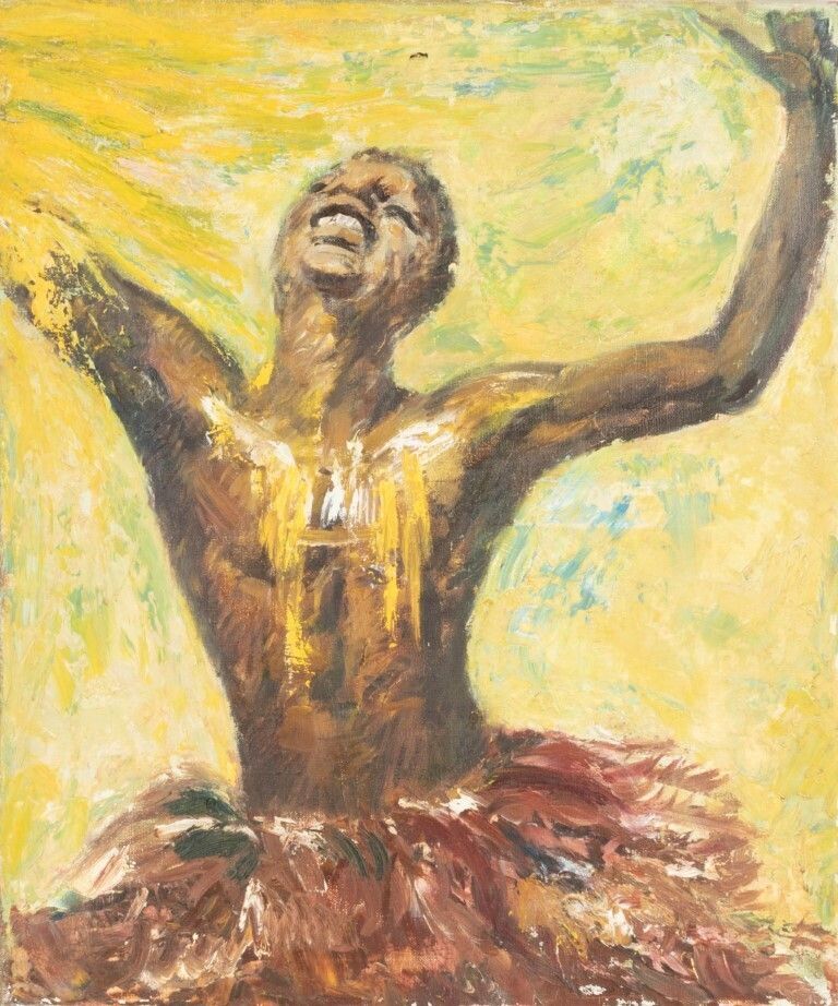 Ethnographic Portrait Painting On Canvas Of An African Tribal Dancer