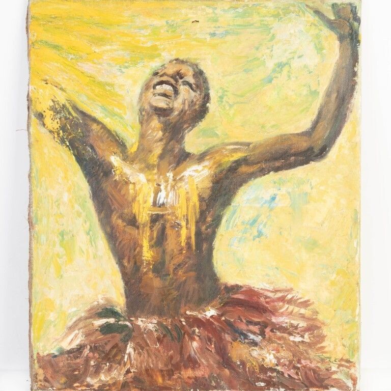 Ethnographic Portrait Painting On Canvas Of An African Tribal Dancer photo furniture