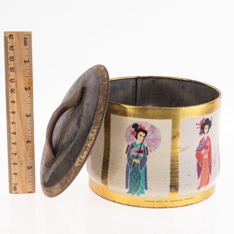 Antique Cadbury Chocolate Litho Tinplate Japanese Ladies Box photo for sale