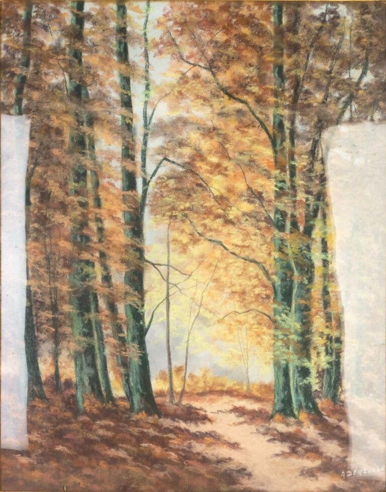 Autumn Wooded Landscape Pastel Painting Signed A Derzelle