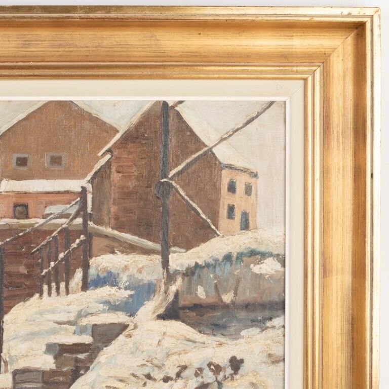 Winter Scene Oil Painting On Canvas Signed J Dupont Early 20th Century photo for sale