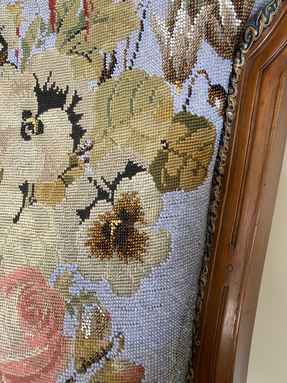 Stunning Victorian Beadwork Needlepoint Tapestry Nursing Chair 19th C photo Furniture