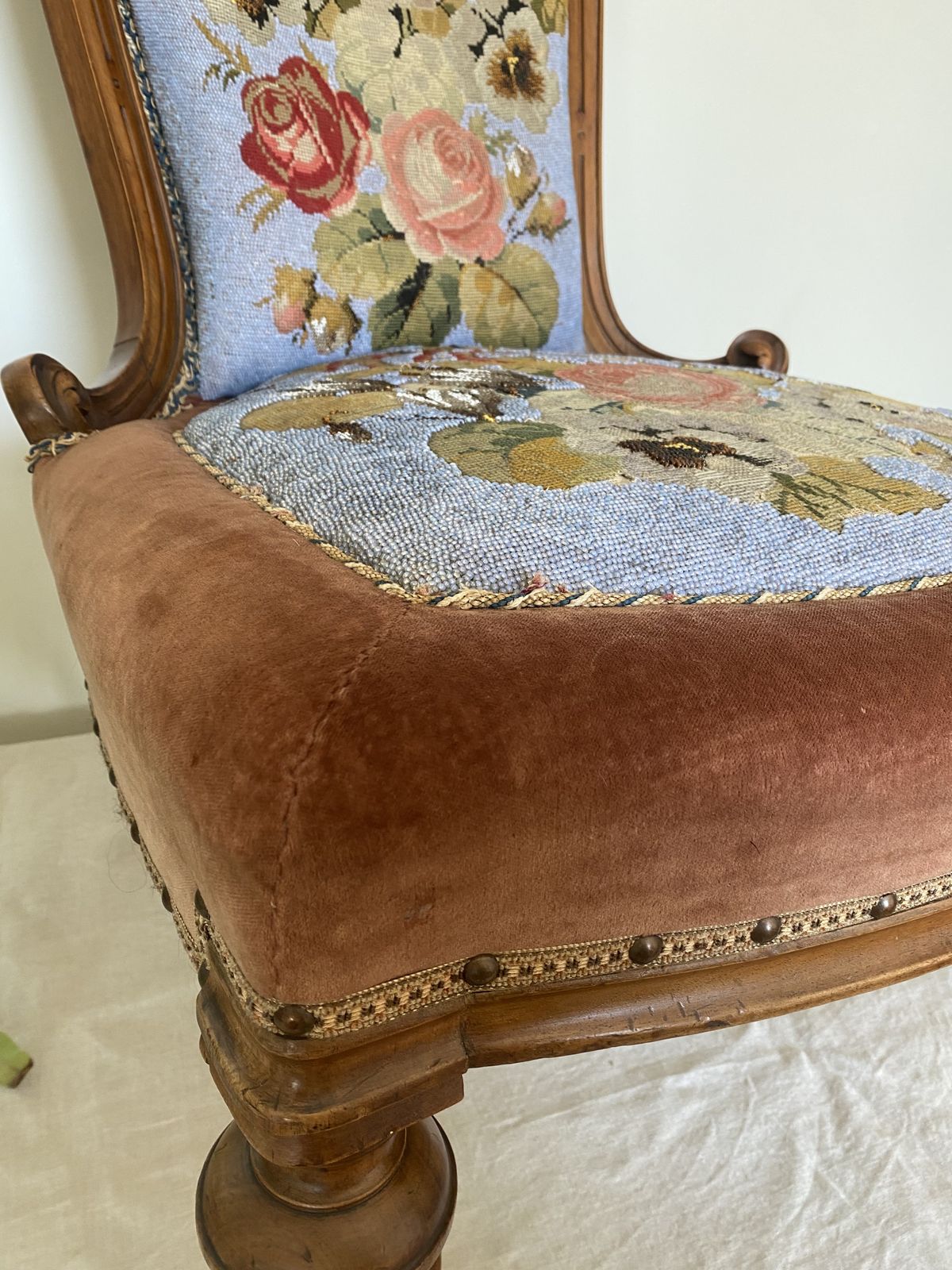 photo for sale Stunning Victorian Beadwork Needlepoint Tapestry Nursing Chair 19th C