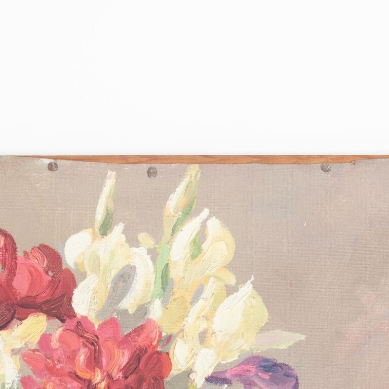 French Still Life Flowers Oil Painting On Canvas Signed S. Dauvister photo for sale
