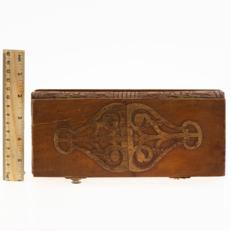 Antique Carved Wood Roses Wooden Box photo for sale