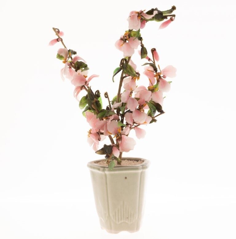 Chinese Celadon Porcelain Ceramic Carved Jade Flowers Vase