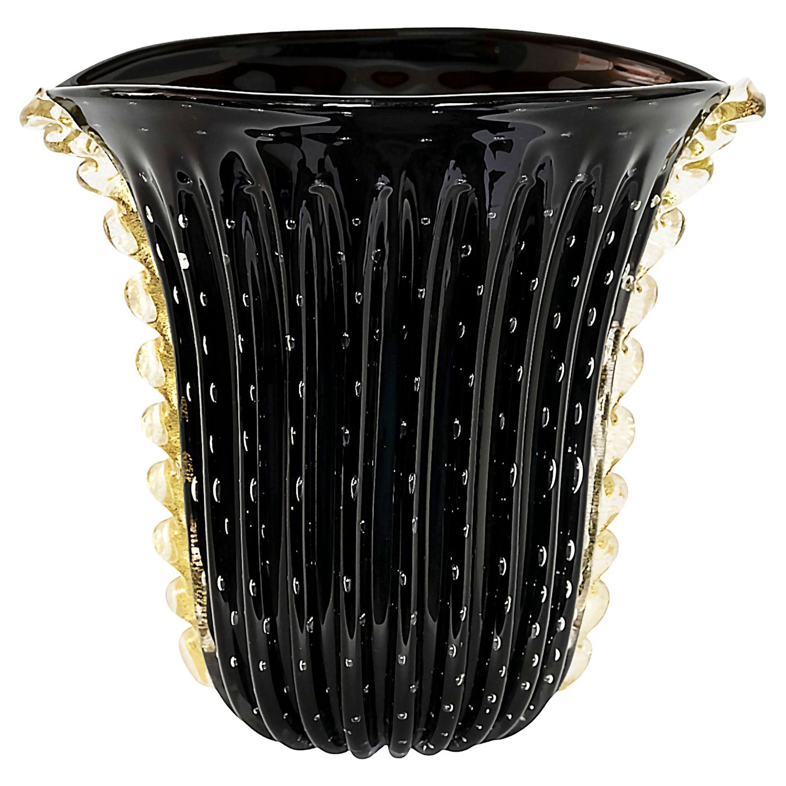 Italian Handmade Black And Gold Murano Glass Vase