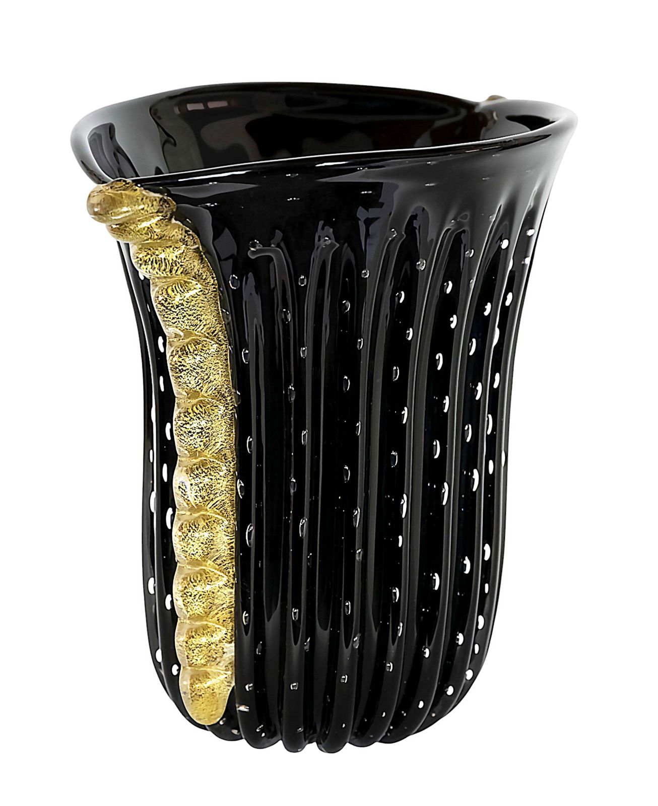 Italian Handmade Black And Gold Murano Glass Vase photo furniture