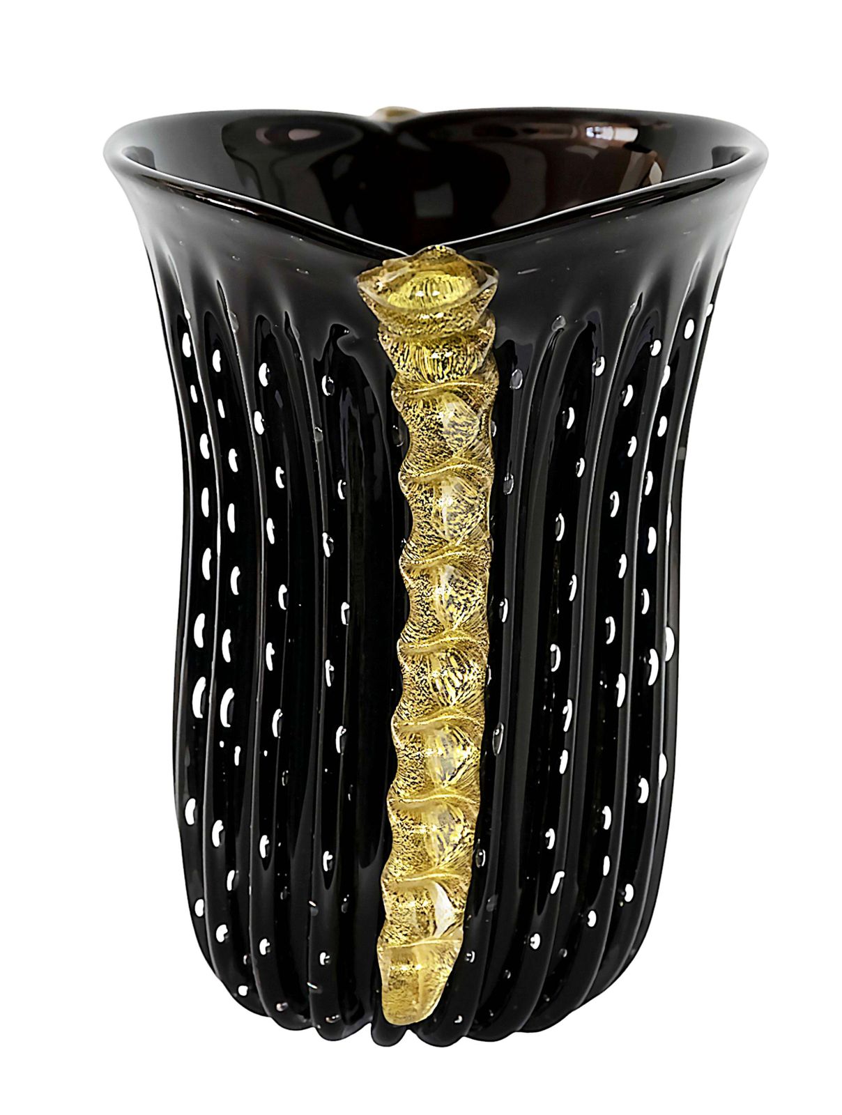 Italian Handmade Black And Gold Murano Glass Vase photo for sale