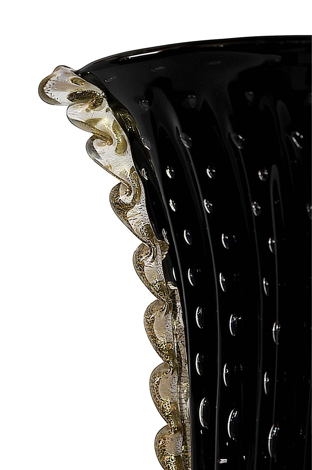 Italian Handmade Black And Gold Murano Glass Vase photo Home Decor