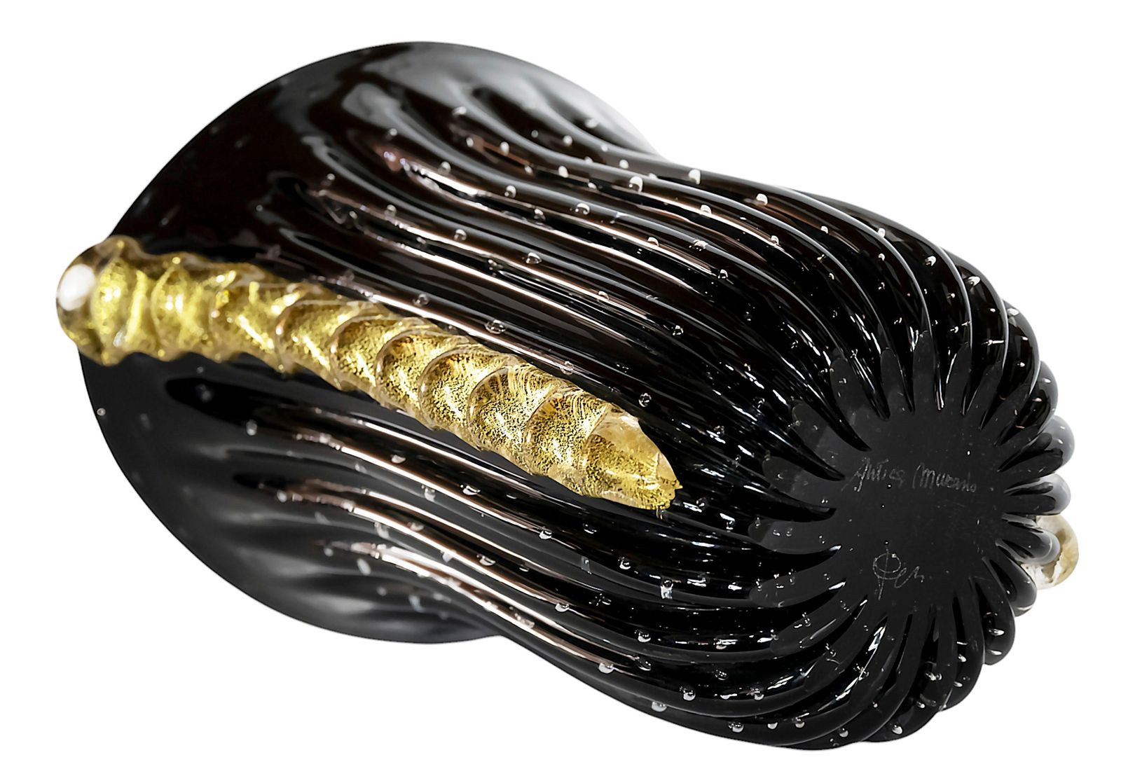 Italian Handmade Black And Gold Murano Glass Vase photo buy