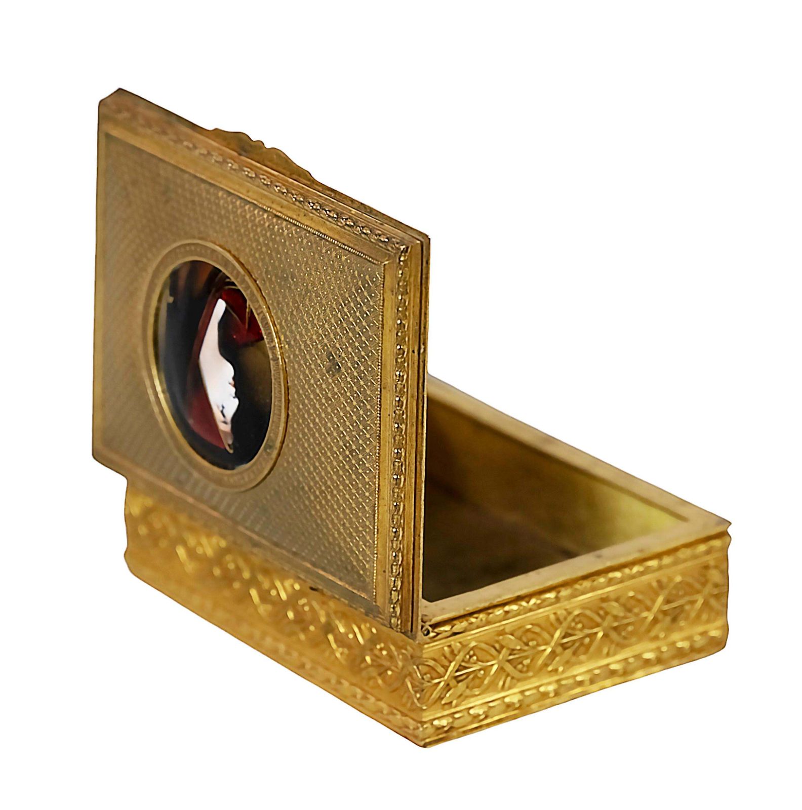 French Gilt Bronze Jewelry Box With Limoges Enamel Portrait Plaque photo 1029.0