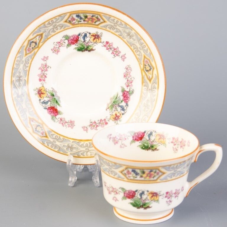 Royal Worcester Art Nouveau Porcelain Teacup With Saucer