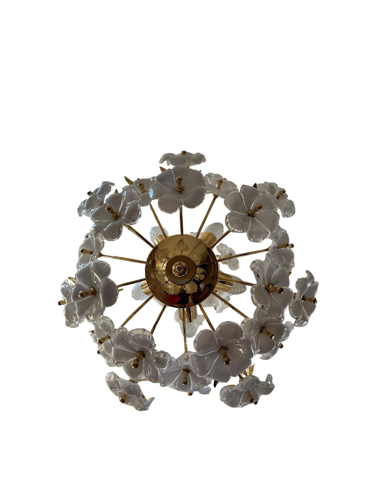 Dew And Gold, Majestic Murano White Flowers Chandelier, 1980's photo furniture