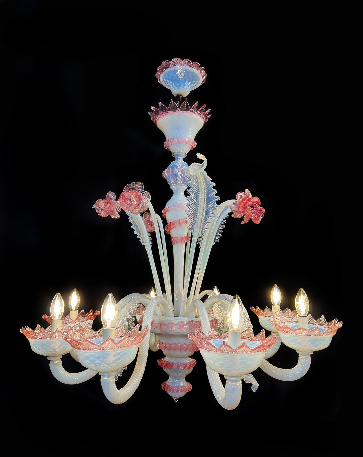 Majestic Light Blue And Pink Venetian Chandelier, Murano, 1950s photo furniture