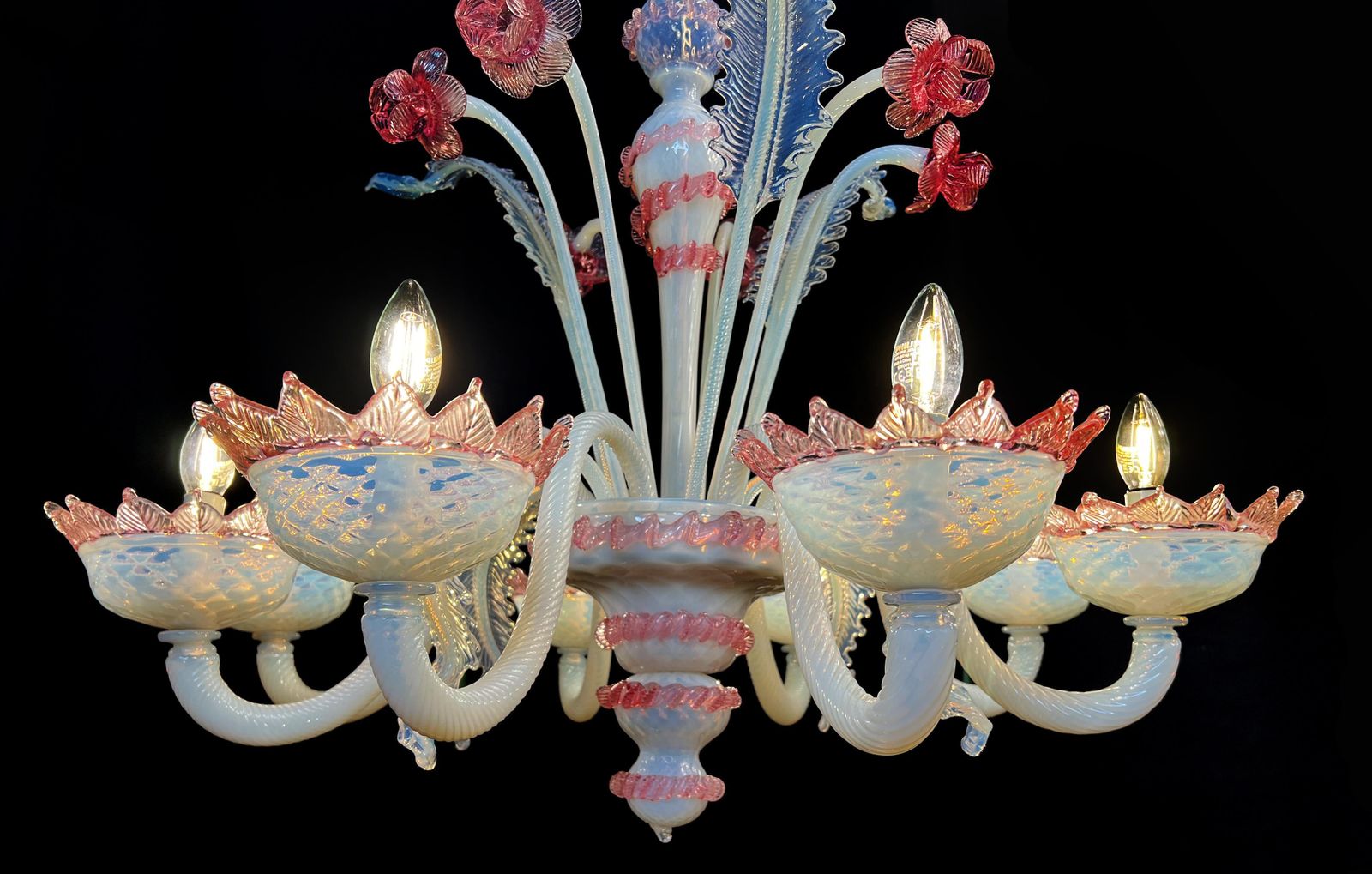 photo buy Majestic Light Blue And Pink Venetian Chandelier, Murano, 1950s