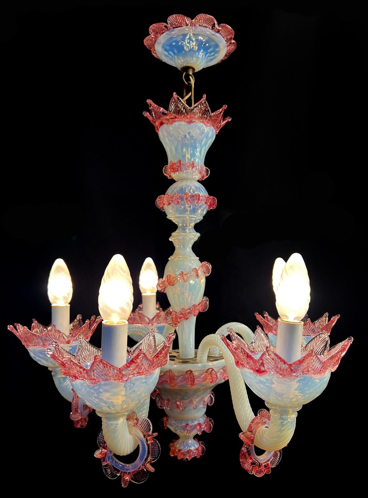 Stunning Trio Light Blue And Pink Venetian Chandeliers, Murano, 1950s photo Lighting