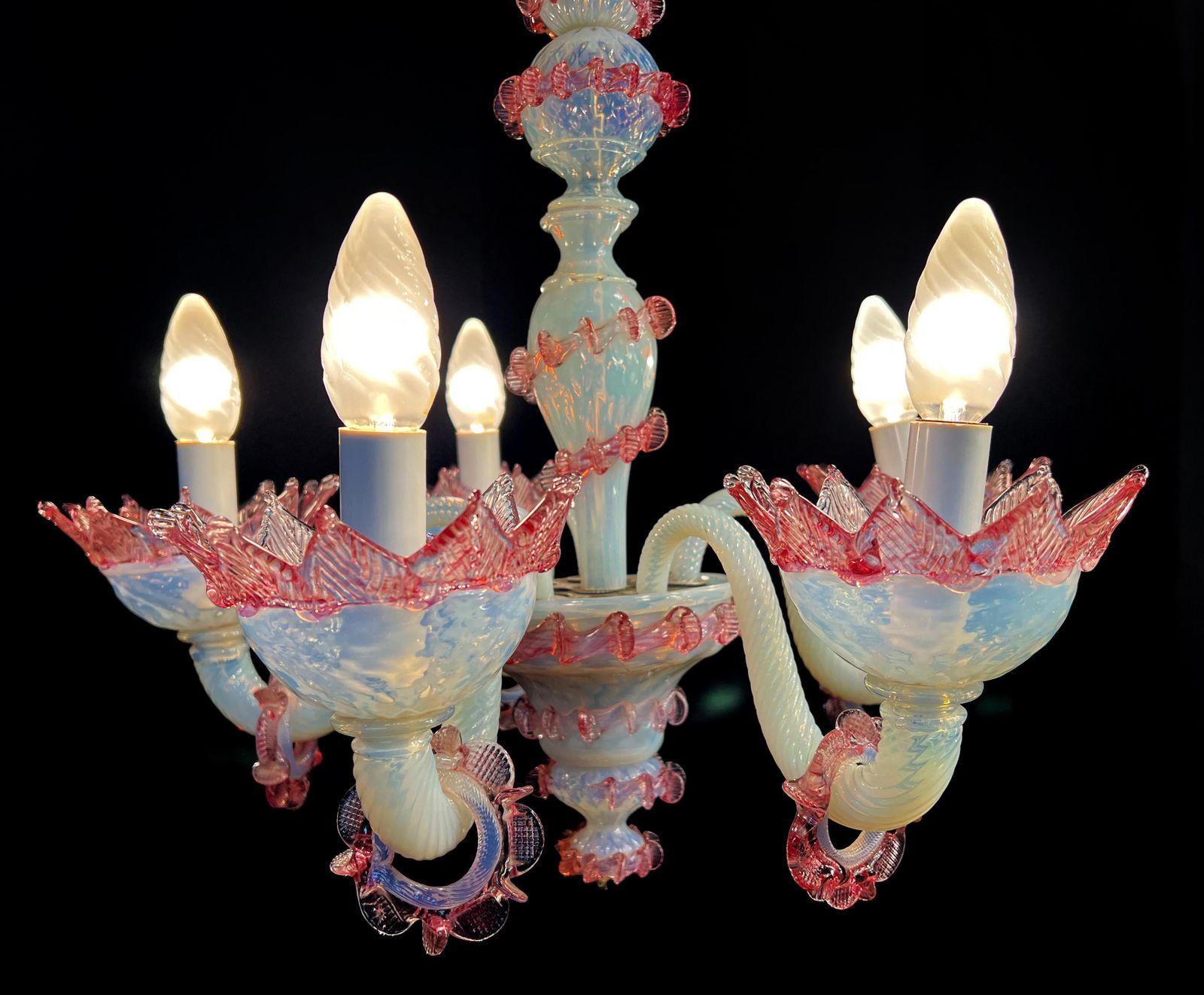 Stunning Trio Light Blue And Pink Venetian Chandeliers, Murano, 1950s photo 11580.0