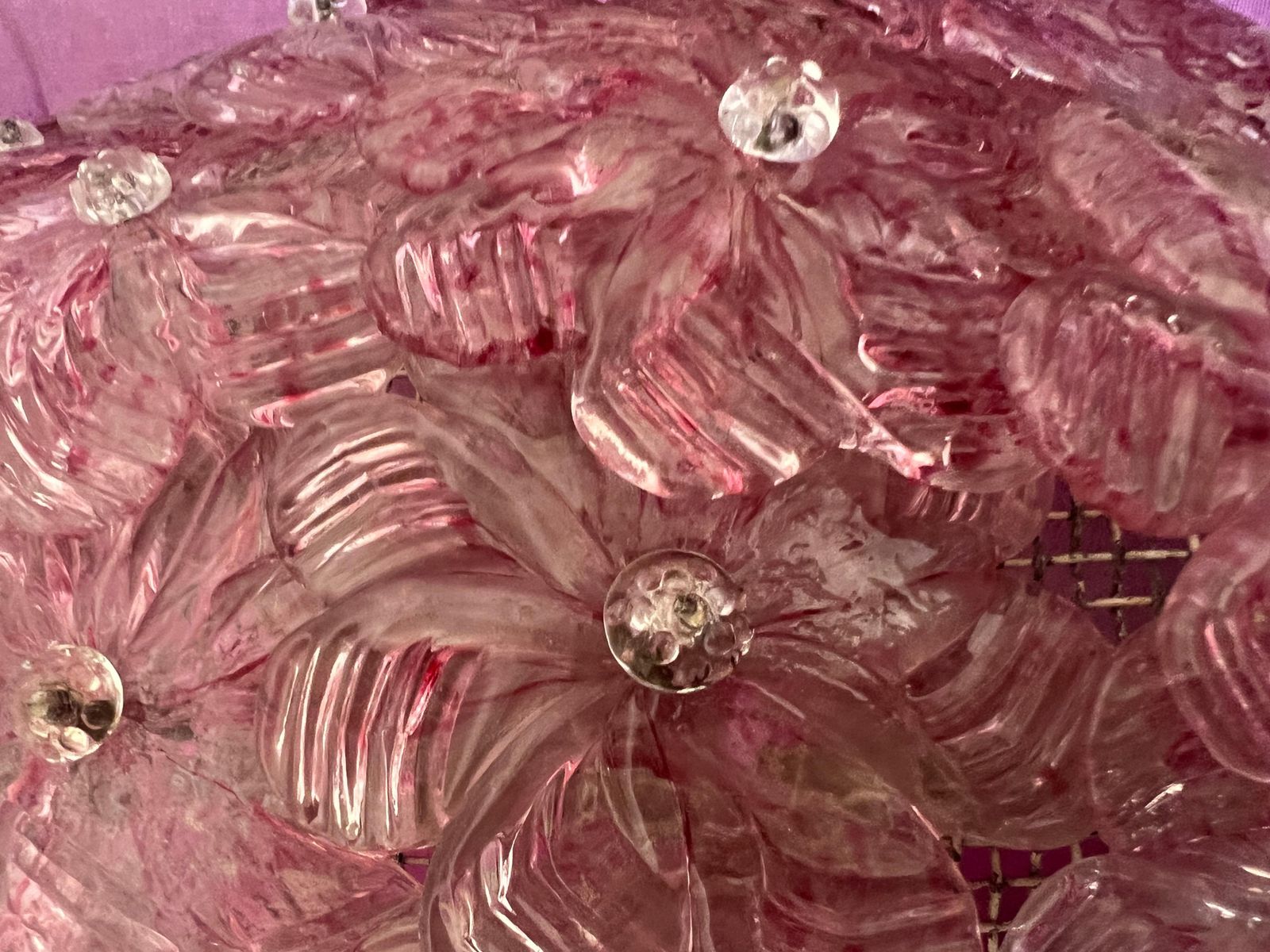 Pair Of Venetian  Glass Rose Wall Lamps , Murano, 1980s photo vintage