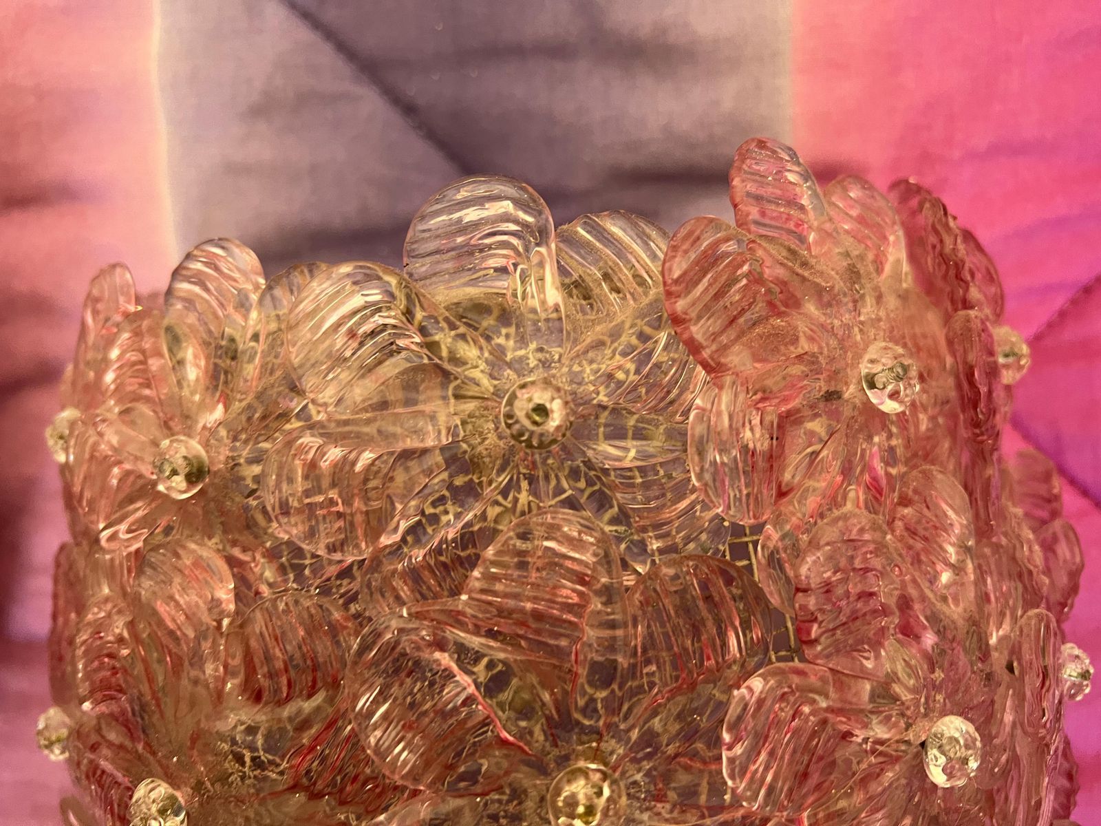 photo vintage Pair Of Venetian  Glass Rose Wall Lamps , Murano, 1980s