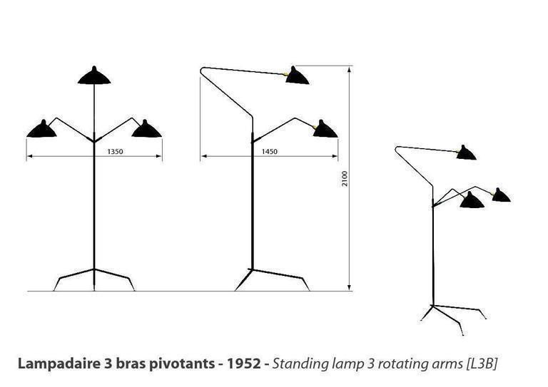 The Serge Mouille Three Arm Floor Lamp Or Lampadaire 3 Bras photo for sale