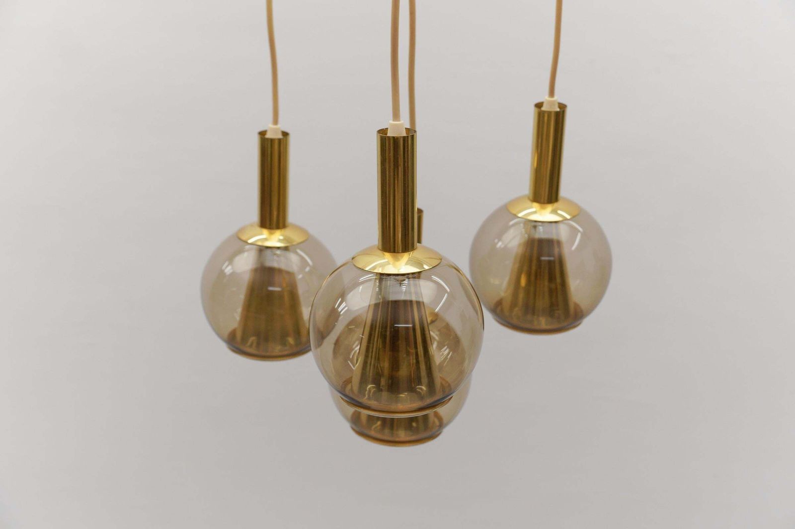 photo for sale Lovely Brass And Smoked Glass Mid Century Modern Cascading Lamp, 1960s Germany