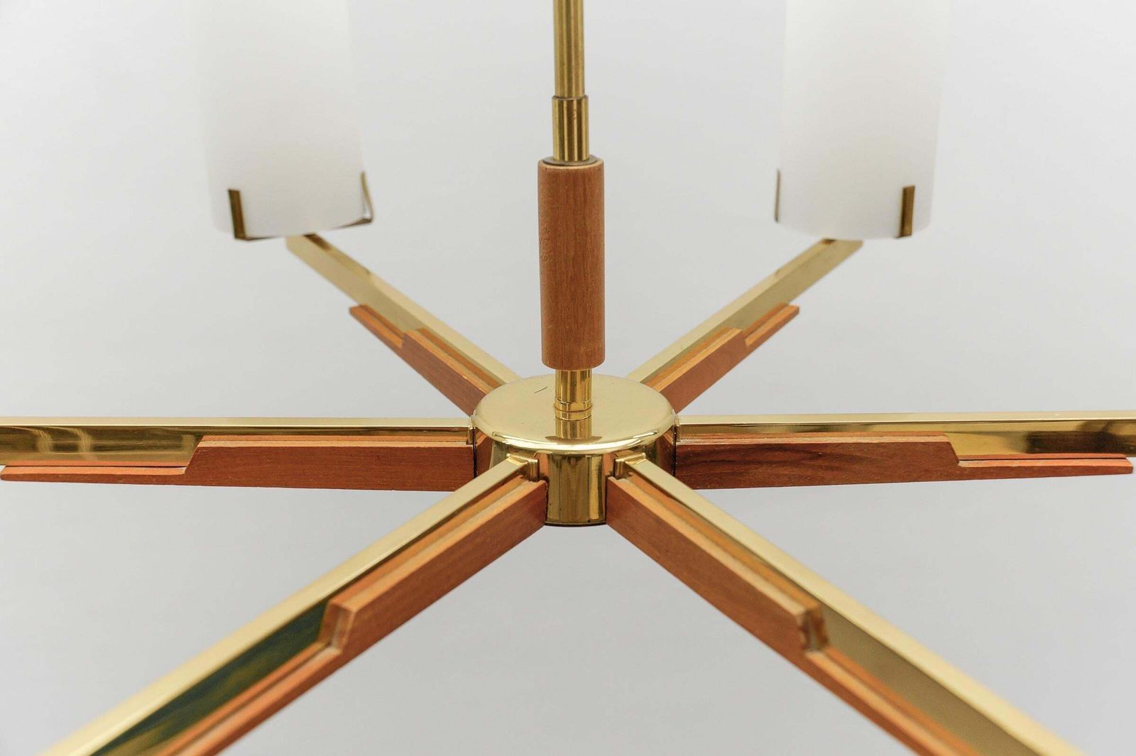 photo for sale Teak, Brass And Opaline Glass Pendant Lamp By Kaiser Leuchten, 1960s