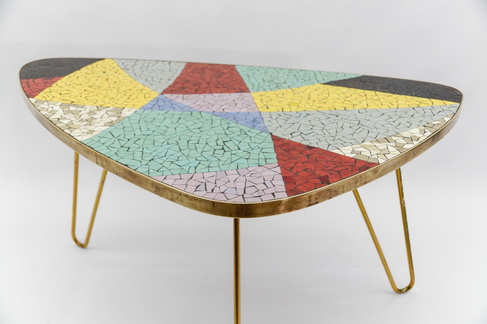 Colorful Mosaic And Brass Coffee Table, 1950s Italy photo vintage