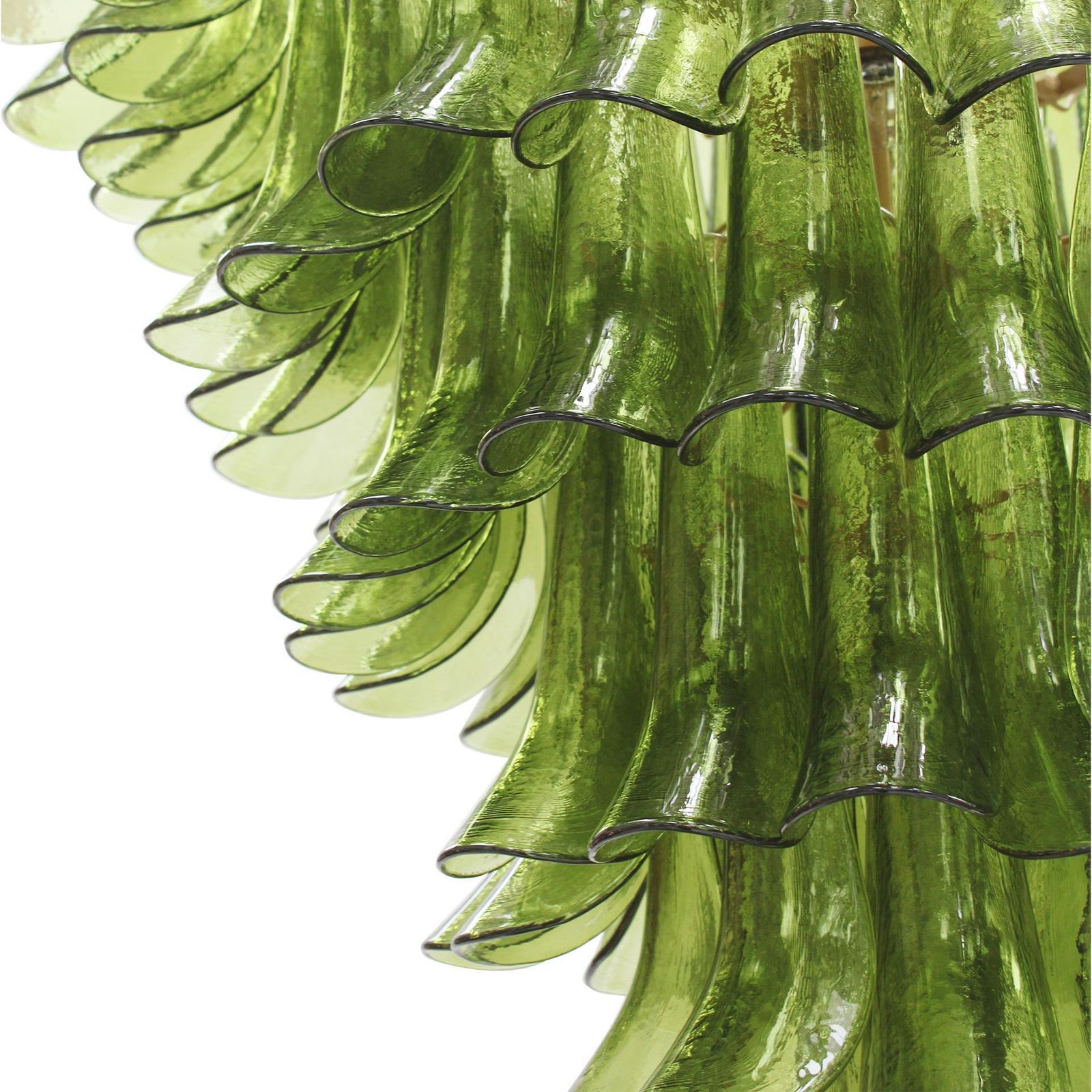 Green Murano Glass Petal Chandelier With Gold Toned Support, Italy photo buy