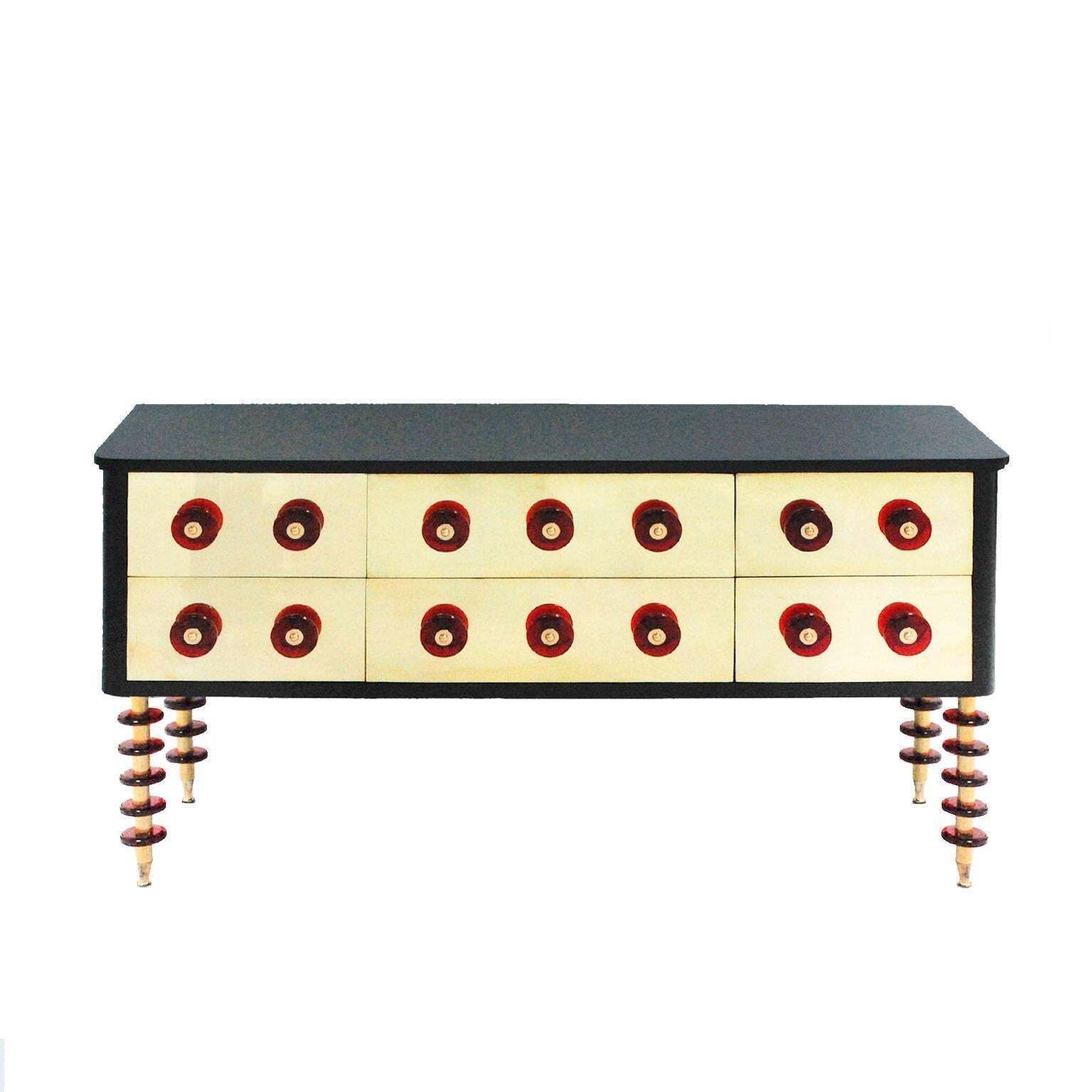 Midcentury Style Italian Sideboard Made Of Solid Wood Murano Glass And Brass photo furniture