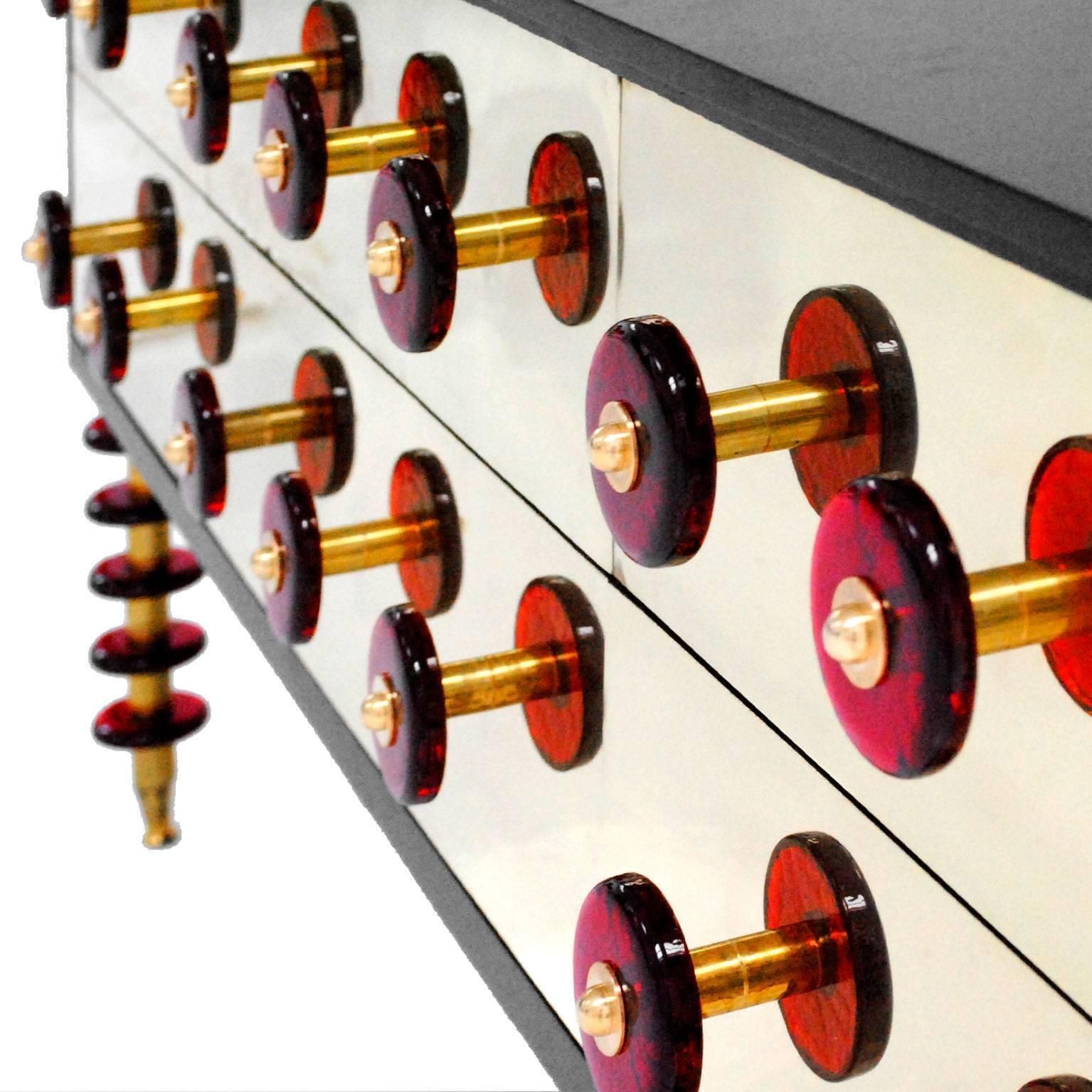Midcentury Style Italian Sideboard Made Of Solid Wood Murano Glass And Brass photo Furniture