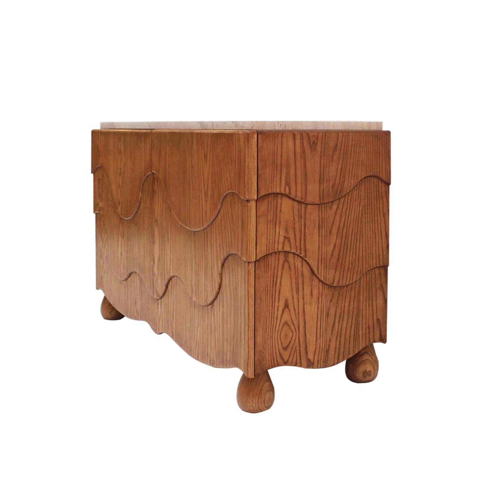 Pair Of Oak Wood Sideboards With Travertine Top. Italian Contemporary Design photo 12437.0