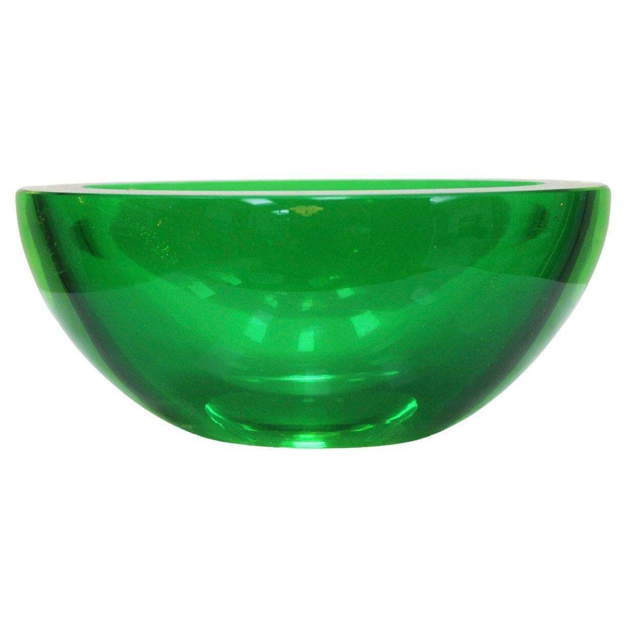 Mid Century Modern Green Sommerso Murano Glass Bowl By Flavio Poli 1950