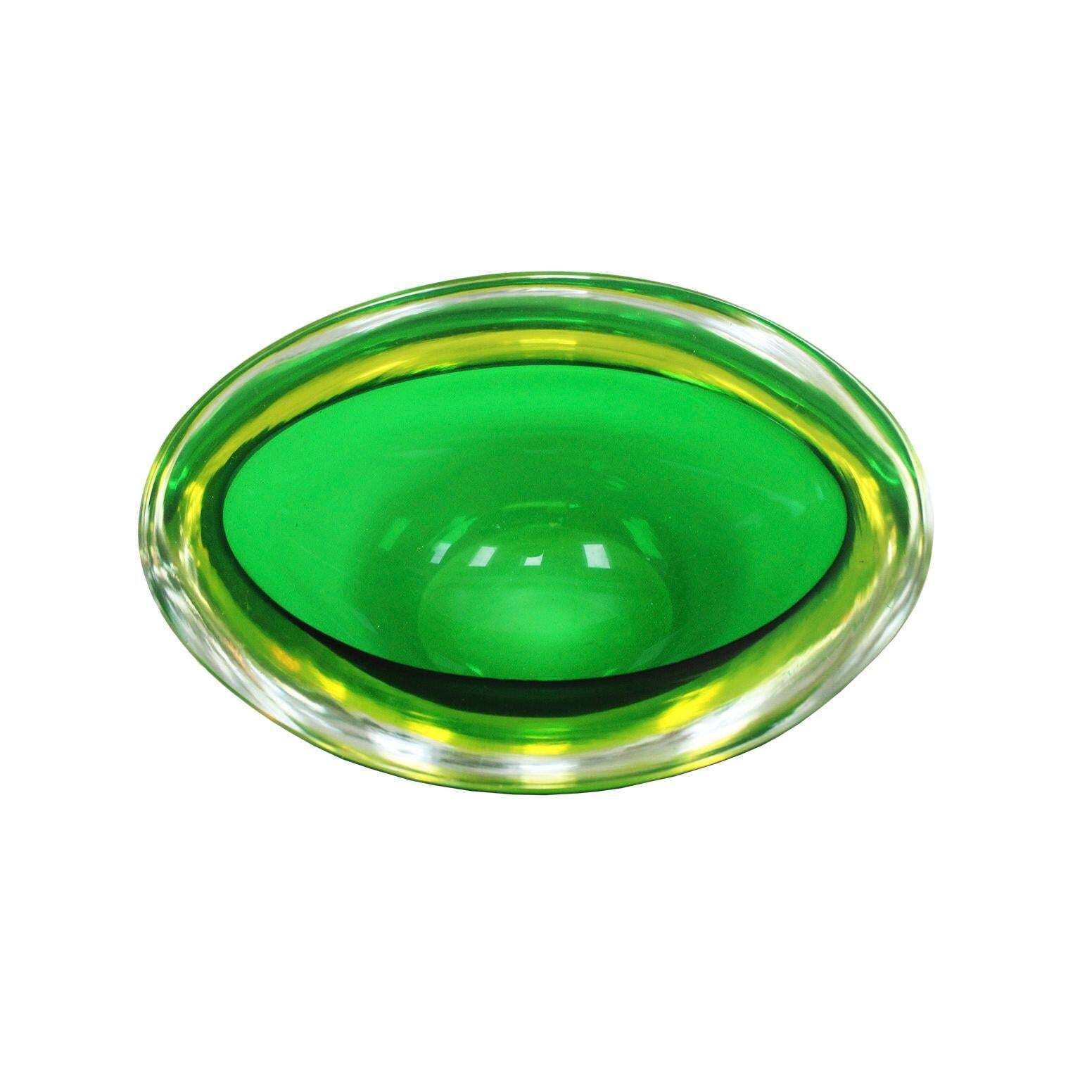 Mid Century Modern Green Sommerso Murano Glass Bowl By Flavio Poli 1950 photo for sale